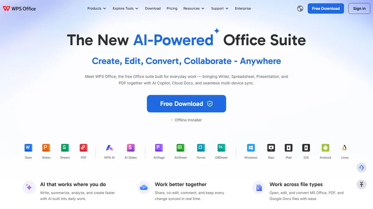 The official WPS Office website home page
