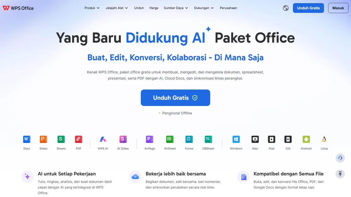 Beranda situs resmi WPS Office versi Indonesia