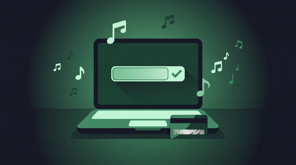 Illustration of a laptop screen showing a code field with a check mark next to a prepaid card