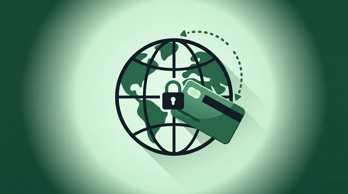 Illustration of a globe with a prepaid card and a padlock representing country restrictions