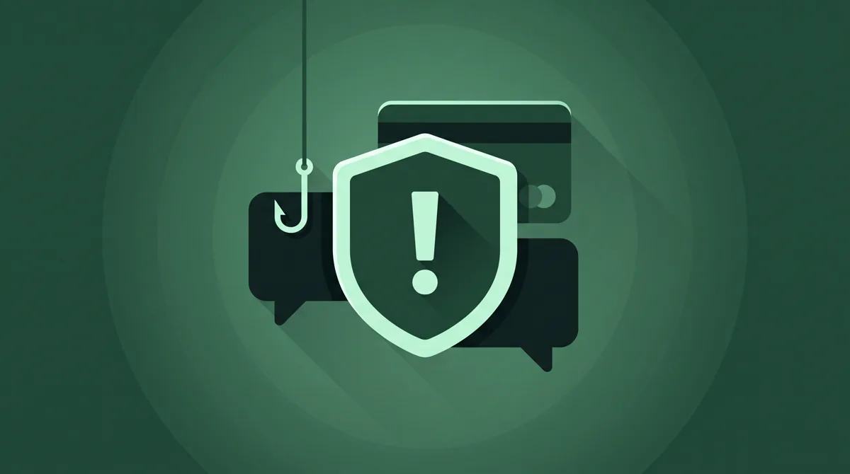 Illustration of a shield with an exclamation mark in front of a suspicious chat bubble