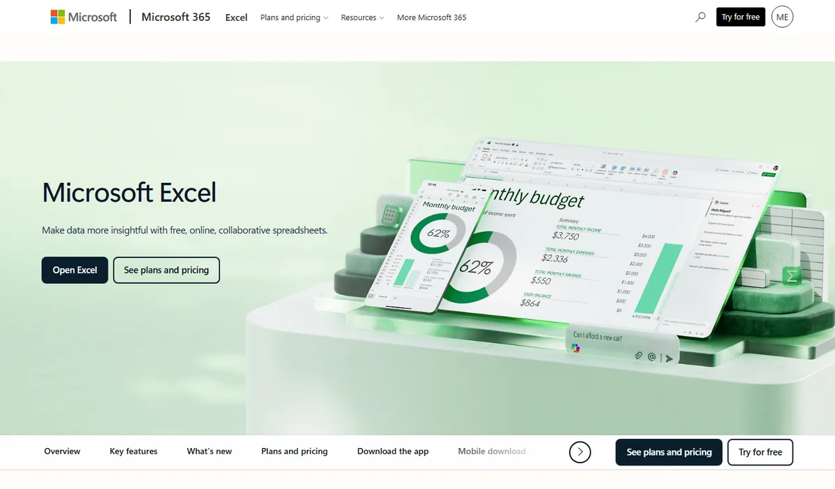 The official Microsoft Excel page on microsoft.com